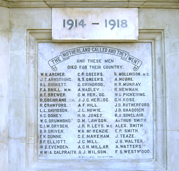 Captain Millar's Name Commemorated on the Brooklyn Park War Memorial