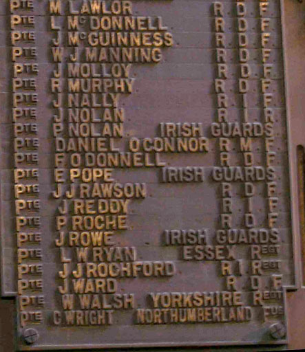Private Walsh's name as it appears on the War Memorial in St. Mary's Church, Ballsbridge - Dublin