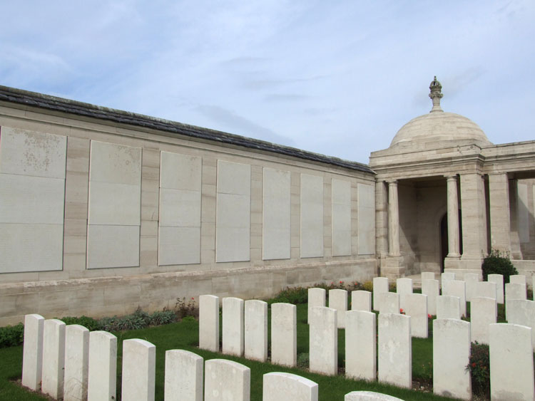 Commemorative Panels on the Loos Memorial and Headstones in Dud Corner Cemetery 