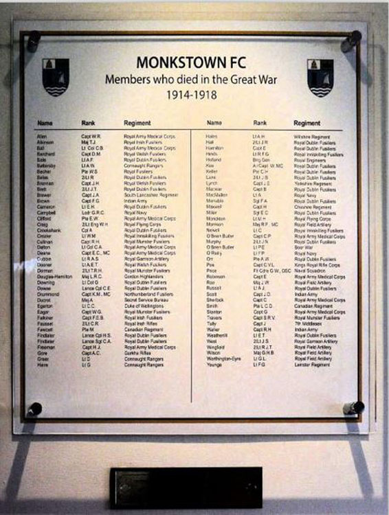 The Monkstown Football Club WW1 Memorial