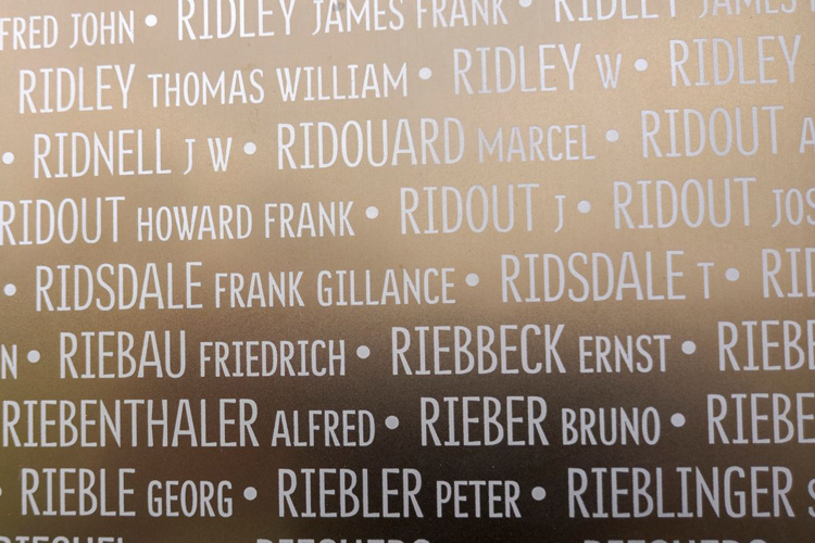 Thomas Ridsdale's name on the Anneau de la Memoire memorial